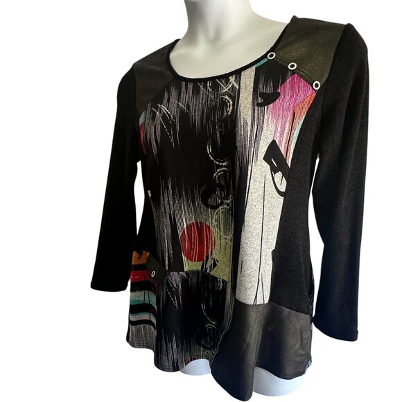 Michael Tyler Geometric Print Artsy Lagenlook Mixed Textiles Tunic Blouse Sz XL - Picture 3 of 11